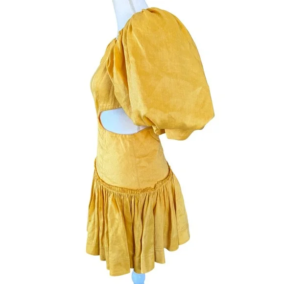 Aje. Chateau Sunshine Mini Dress Puff Sleeve Cutout Ruffle AUS 6 US 2